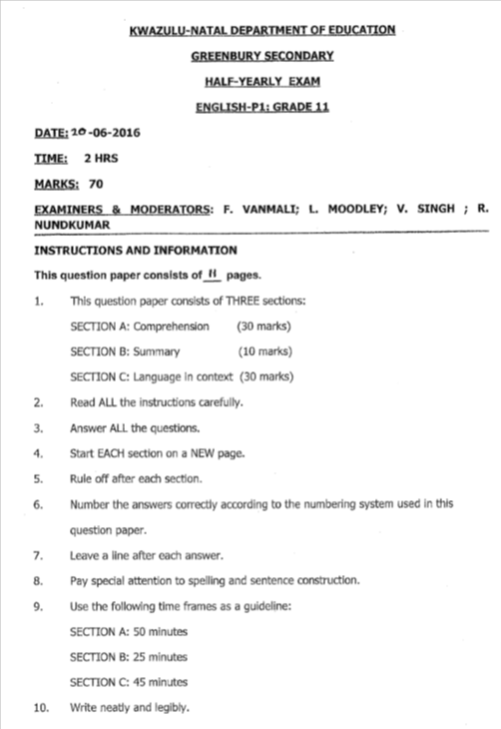 English FAL Paper 1 Grade 11 KwaZulu-Natal (Questions With Explained Answers) Term 2 June 2016.png