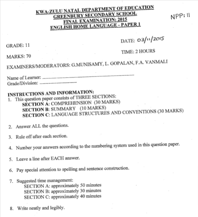 English FAL Paper 1 Grade 11 KwaZulu-Natal (Questions With Explained Answers) Term 4 November 2015.png