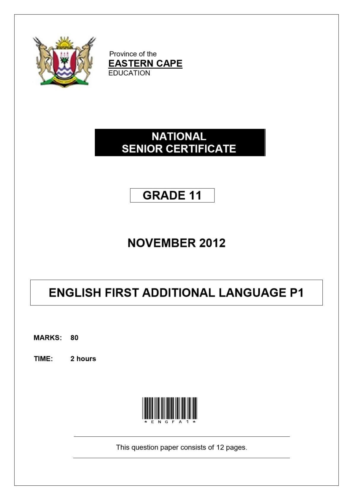 English FAL Paper 1 Grade 11 Eastern Cape (Questions With Explained Answers) Term 4 November 2012