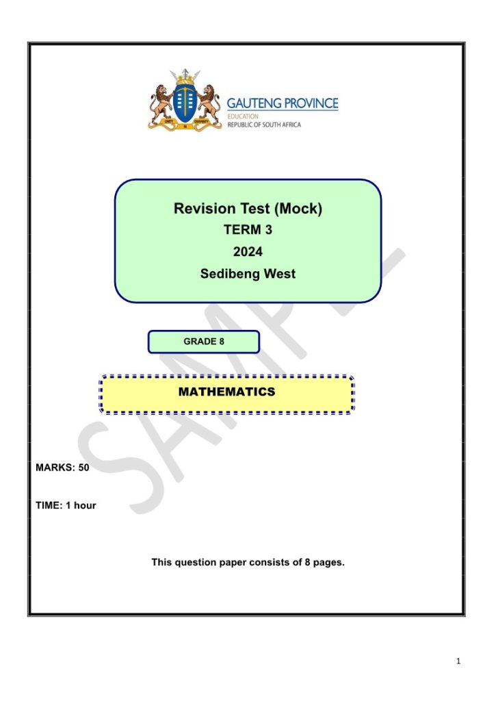 Maths Grade 8 Term 3 2024 Question Paper