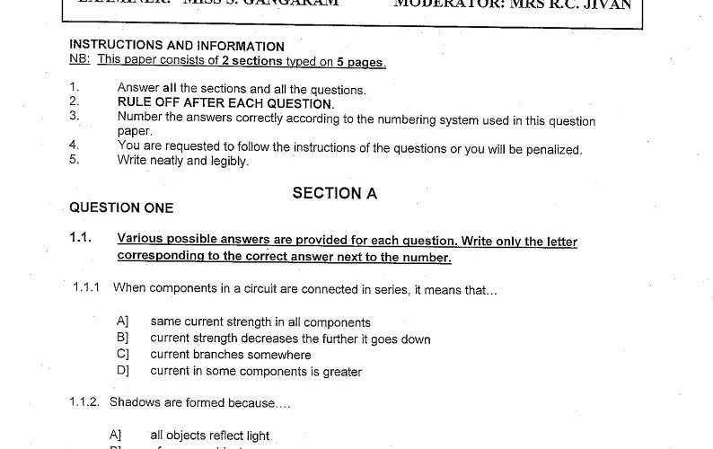 Natural Sciences Grade 8 Term 3 2018 Question Paper