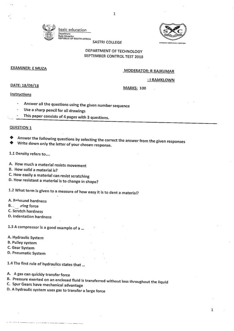 Technology Grade 8 Term 3 2018 Question Paper