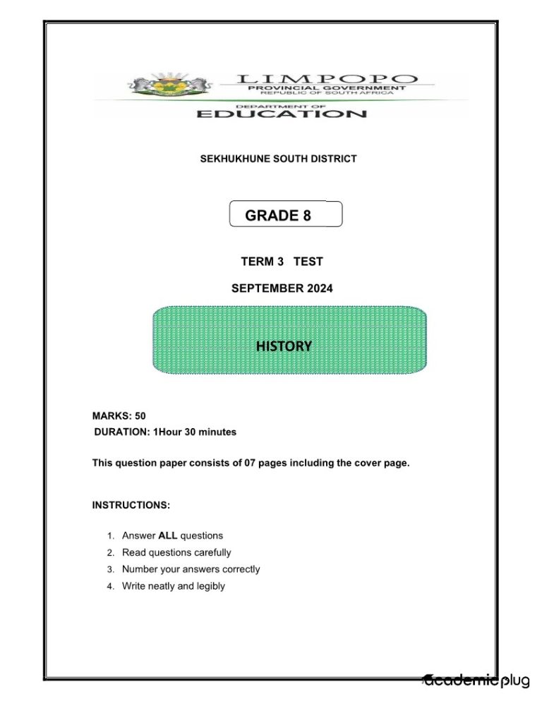 History Grade 8 Term 3 2024 Question Paper
