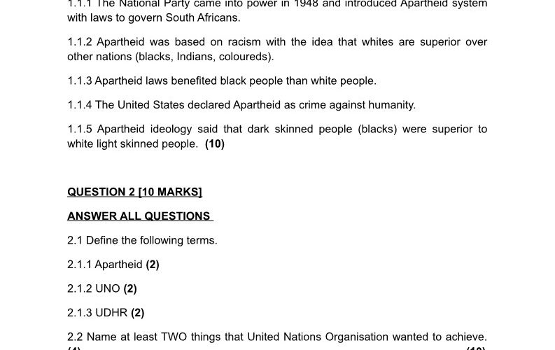 History(SS) Grade 9 Term 3 2023 Question Paper