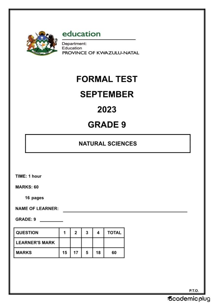 Natural Sciences Grade 9 Term 3 2023 Question Paper